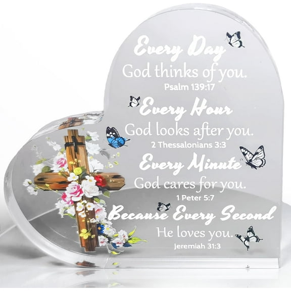 Christian Gift for Women Faith, Acrylic Inspirational Religious Sign Plaque, Bible Verse Men Female Friend Coworker Birthday Thank You Present, Office Desk Decor Keepsake (Christian-A)
