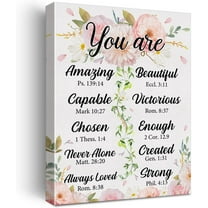 Christian Gift for Women Her Inspirational Bible Verse Wall Art Canvas Painting Print Framed You Are Amazing Scriptures Canvas Floral Poster Sign for Home Office Decor (12x15 Inch)