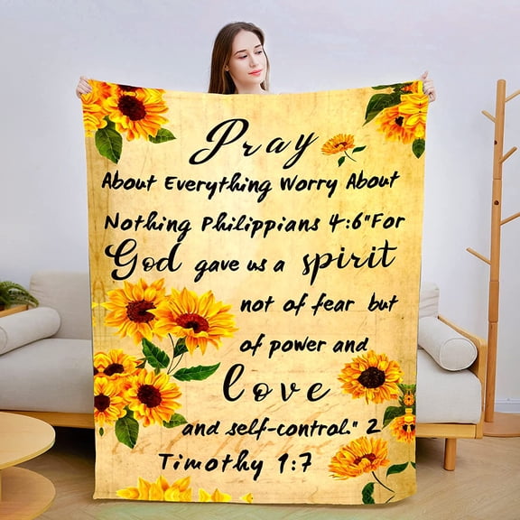 Christian Gift for Women, Religious Gifts Sunflower Throw Blanket with Inspirational Healing Bible Verse Graduation Gifts for Women and Man