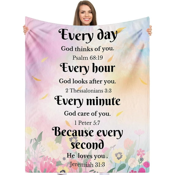 Christian Gifts Blanket, Flower Ultra Soft Religious Throw Blankets with Bible Verse and Inspirational Thoughts, Warm Plush Prayers Healing Blankets for Women, 60"x50"