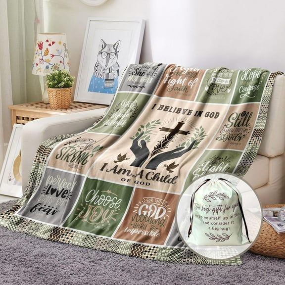 Christian Gifts Blanket for Women Men Girls Teens, Religious Gifts Green Scripture Blanket,Inspirational Gifts Bible Verse Throw Blanket Faith Based Gifts Encouragement Gifts 60x80