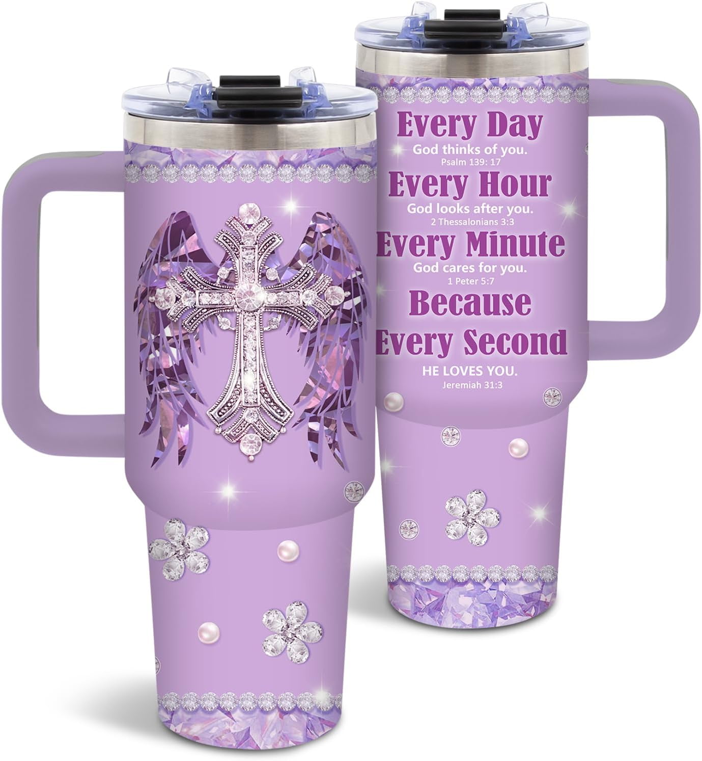 Christian Gifts, Christian Tumbler for Women, Religious Gifts for Mom Sister Wife Friends, Inspirational Spiritual Bible Verse Gift for Christmas Thanksgiving, 40 Oz Tumbler with Handle, 1PCS