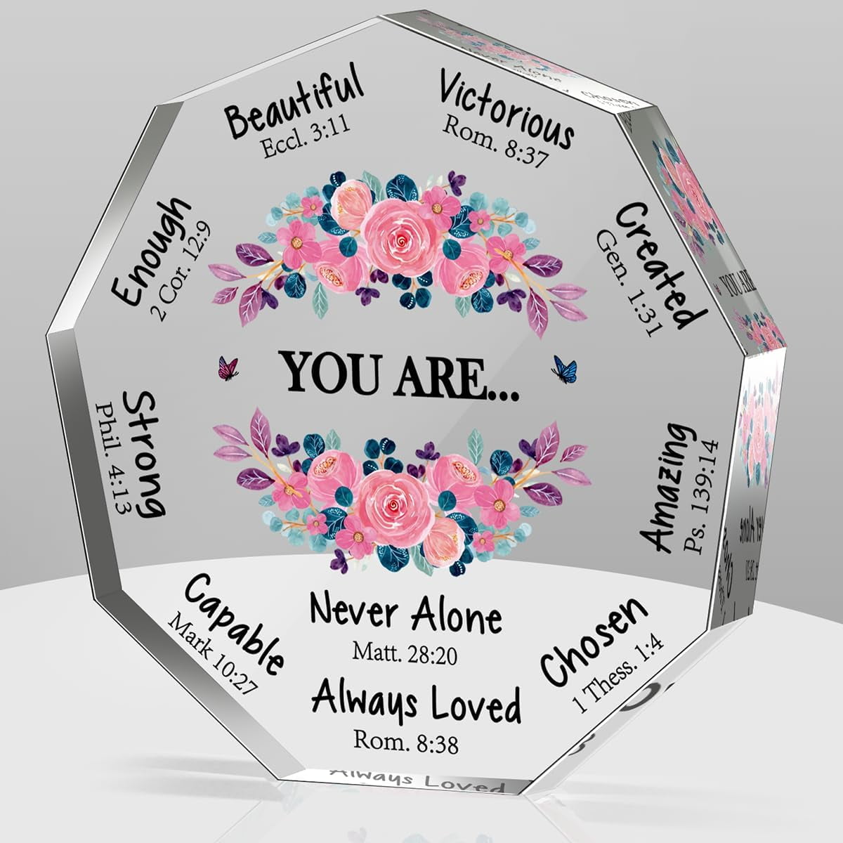 Christian Nonagon Acrylic Desk Sign with Inspirational Quotes