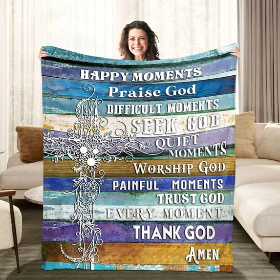 Christian Gifts, Healing Throw Blanket with Inspirational Thoughts and Prayers- Religious Throw Blanket Soft Lightweight Cozy Plush Warm Blankets Perfect Caring Gift for Men & Women 40"X 50"