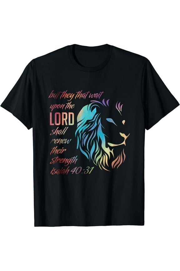 Christian Gifts Lion Men Women Religious Verse Sayings Him T-Shirt Black Large