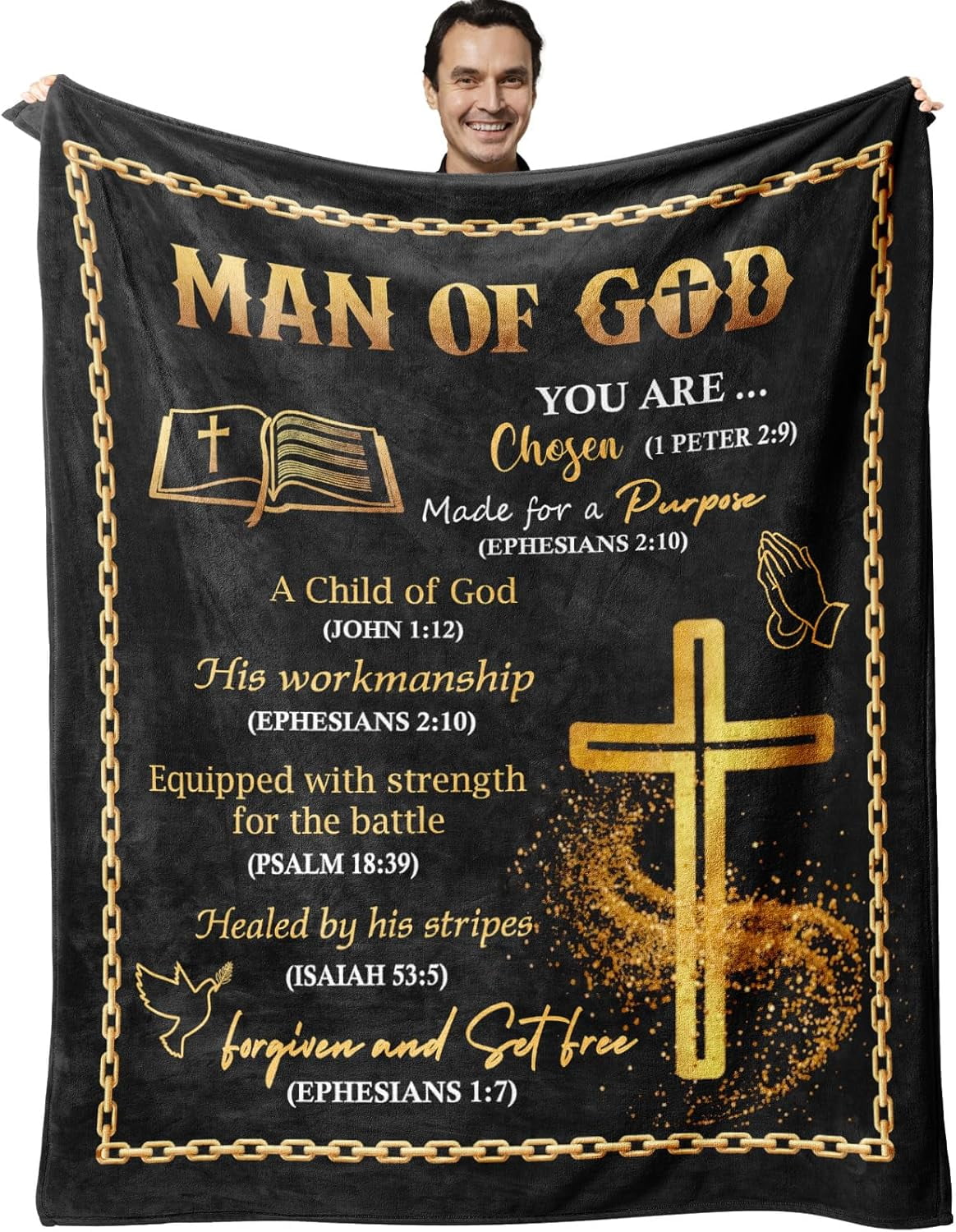 Christian Gifts for Men Blanket 60" x 50", Religious ​Baptism Gifts for Man, Confirmation Gifts for Boys, Man of God/Bible/Inspirational/Spiritual/Catholic Gifts for Men