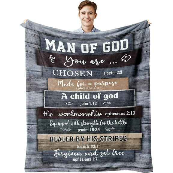 Christian Gifts for Men, Christian Gift Blanket 50"x60", Religious Gifts for Men, Bible Gifts, Catholic Gifts, Spiritual Gifts, Inspirational Gifts, Encouragement Birthday Gifts for Men of God
