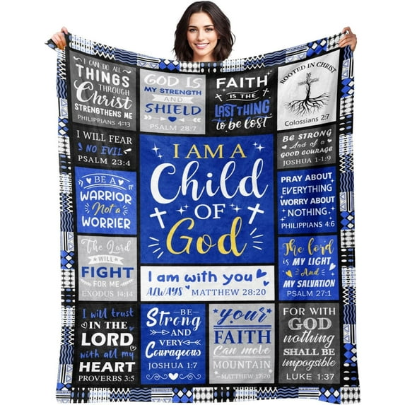 Christian Gifts for Men Inspirational Gifts for Men Baptism Gifts for Boys Christian Gifts for Women Faith Spiritual Gifts Catholic Gifts Religious Gifts for Women Men Christian Blanket 50"x60" Blue