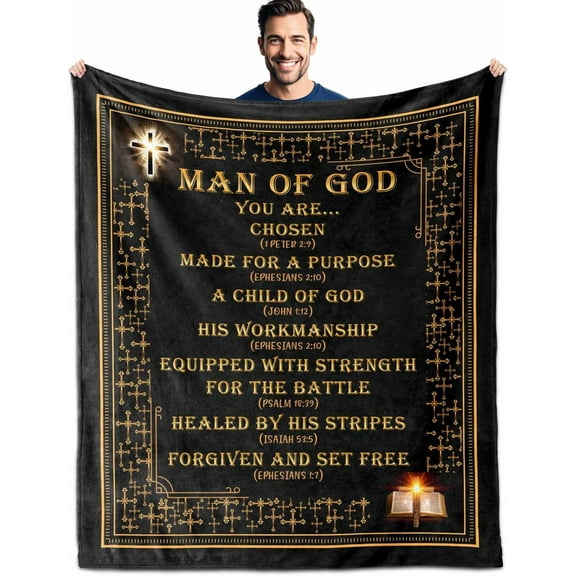 Christian Gifts for Men, Religious Gifts for Men Faith Bible, Man of God Gifts Blanket for Men, Men Christian Gifts Blanket 60"X 50", Spiritual Gifts for Men, Bible Verse Blanket