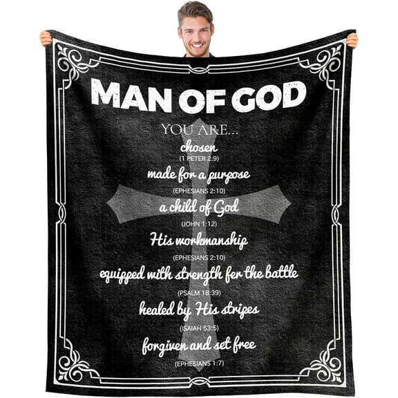 Christian Gifts for Men, Religious Gifts for Men, Spiritual/Inspirational/Catholic/Baptism/Bible/Faith-Based Gift for Man, Encouragement Birthday Gift for Man of God, Mens Christian Blanket