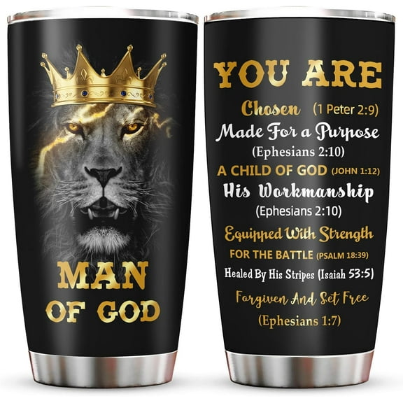 Christian Gifts for Men Tumbler 20oz - Baptism/First Confirmation/Communion Gifts for Boys Coffee Cup - Religious Catholic Inspirational Birthday Gift for Men - Man of God Bible Verse Cup