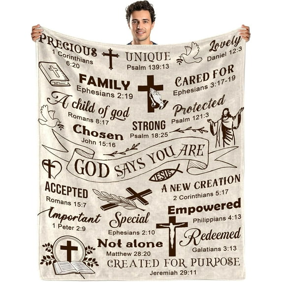 Christian Gifts for Men Women, Christian Blanket Fathers Day Blankets for Dad Grandpa Uncle Gifts Birthday Gifts for Women Men Religious Gifts Blanket Bible Verse Inspirational Gifts 50"x60"