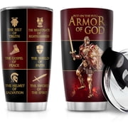 Christian Gifts for Men, Women - Fathers Day, Pastor Appreciation Religious Gift For Men - Christian Coffee Mug - Armor Of God Stainless Steel Tumbler Armor Of God, 20OZ