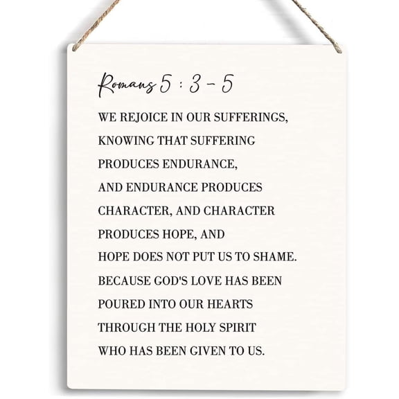 Christian Gifts Wall Decor We Rejoice In Our Sufferings Bible Verse Wall Art Inspirational Decorations Gifts Wooden Hanging Sign for Home Office Decoration 8x10 Inch