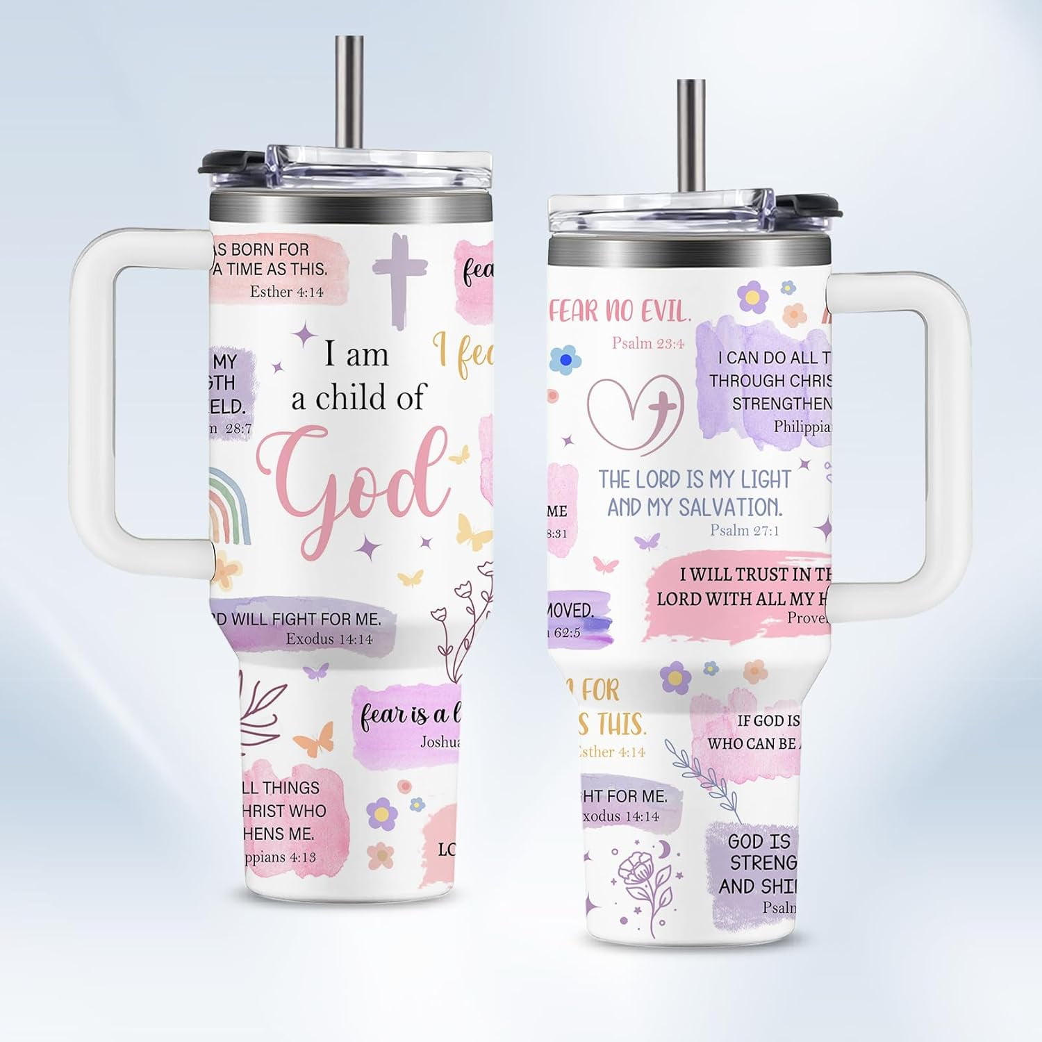 Christian Gifts for Women 40oz Tumbler - I Am a Child of God Insulated Travel Mug with Handle & Straw - Birthday Christmas Gift, Inspirational Religious Catholic Baptism Confirmation Gift for Her