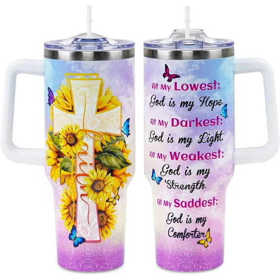 Christian Gifts For Women - Birthday, Christian, Religious Gifts For Women, Inspirational, Thank You Coworker, Friends Gifts - 40 oz Stainless Steel Tumbler with Handle and Straw
