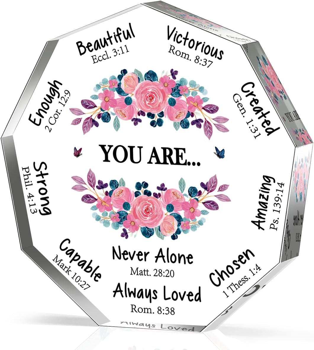 Christian Nonagon Acrylic Desk Sign with Inspirational Quotes