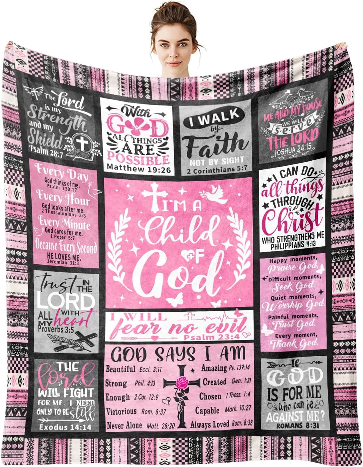 Christian Gifts for Women Blanket 60"x50", Scripture Bible Verse Blanket, Confirmation Baptism Gifts for Girl, Religious Catholic Spiritual Gifts for Women