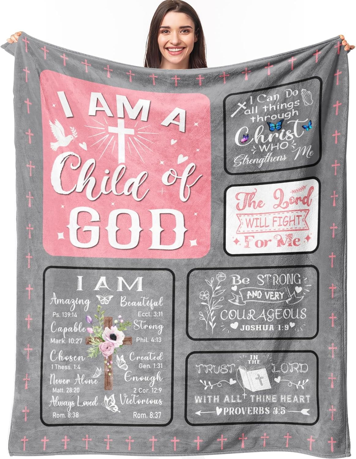 Christian Gifts for Women Blanket, I Am a Child of God Blanket, Inspirational Religious Birthday Gifts, Baptism Confirmation Gifts for Girls, Bible Verse Prayer Faith Throw Blanket