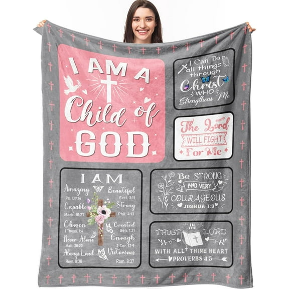 Christian Gifts for Women Blanket, I Am a Child of God Blanket, Inspirational Religious Birthday Gifts, Baptism Confirmation Gifts for Girls, Bible Verse Prayer Faith Throw Blanket
