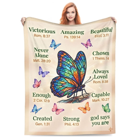 Christian Gifts for Women, Christian Butterfly Blanket, Religious Gift for Women, Inspirational Bible Verse Throw Blanket, Spiritual Birthday Christmas Gift 50x40