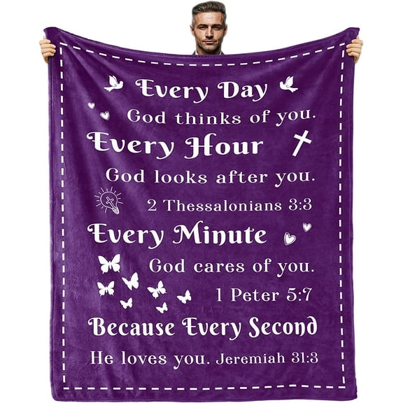 Christian Gifts for Women Christian Gifts Ideas for Women Religious Gifts for Women Bible Blanket with Inspirational Prayers Gifts Bible Verse Christian Prayer Religious Gifts 50X 60 Inch Purple
