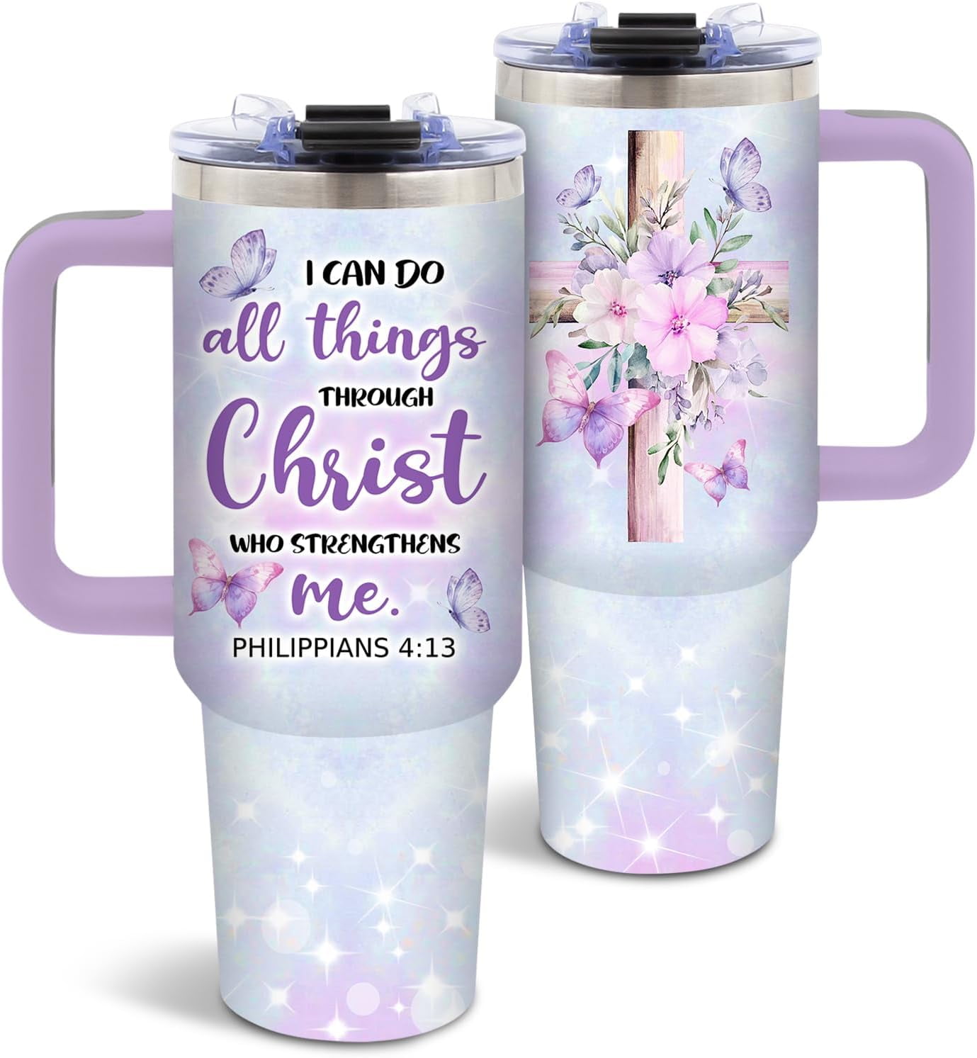 Christian Gifts for Women, Christian Tumbler for Mom, Religious Birthday Gifts for Sister, Encouragement Inspirational Gift for Women, 40 Oz Tumbler with Handle