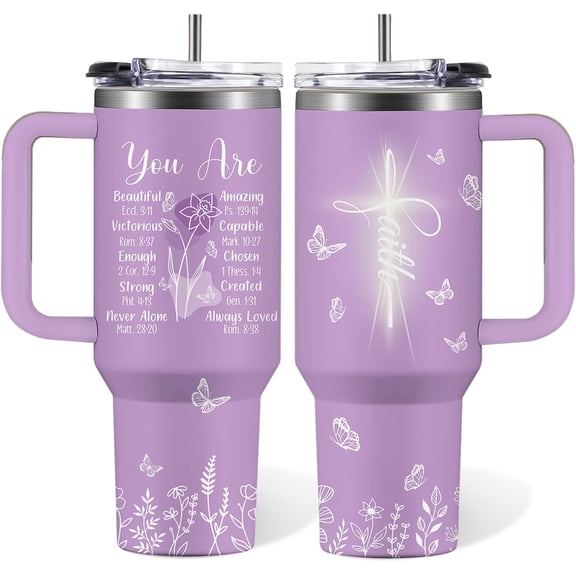 Christian Gifts for Women Faith, 30 Oz Stainless Steel Vacuum Christian Tumbler, Birthday Christmas Graduation Gifts For Women Mom Sister Best Friends, Purple Christmas Coffee Insulated Cup