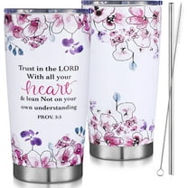 Christian Gifts for Women Faith Trust in The Lord with All Your Heart 20 oz Stainless Steel Insulated Travel Mug Tumbler with Lid Straw Brush Bible Verse Jesus Religious Gifts for Women Mother''s Day