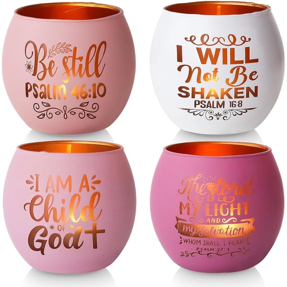 Christian Gifts for Women, Glass Candle Holders Set of 4, Tealight Votive Candle Holders with Inspirational Verses, Religious Gifts for Mom, Sister, , Coworker