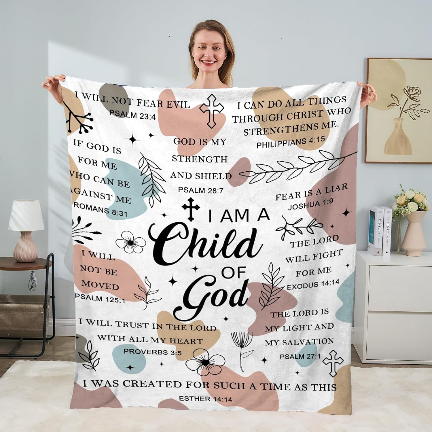Christian Gifts for Women - I Am a Child of God Blanket, Faith Bible Religious Gifts, Secret Sister Gifts for Women Christian Inspirational Blankets Super Soft Flannel Throw Blanket 50"x60"