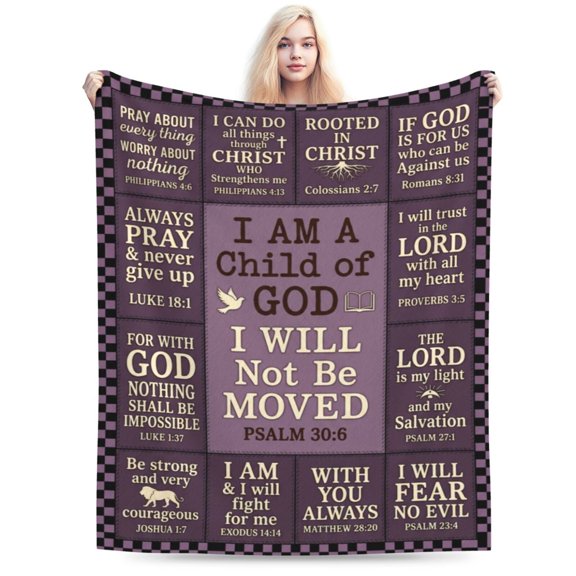 Christian Gifts for Women, I Am a Child of God Blanket, Happy Birthday Gifts for Women, Inspirational Gifts for Mom Friend Sister Daughter, Baptism Gift Blanket 50x40