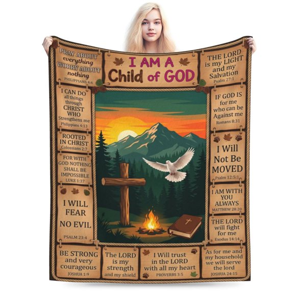 Christian Gifts for Women, I Am a Child of God Blanket, Happy Birthday Gifts for Women, Inspirational Gifts for Mom Friend Sister Daughter, Baptism Gift Blanket 50x40