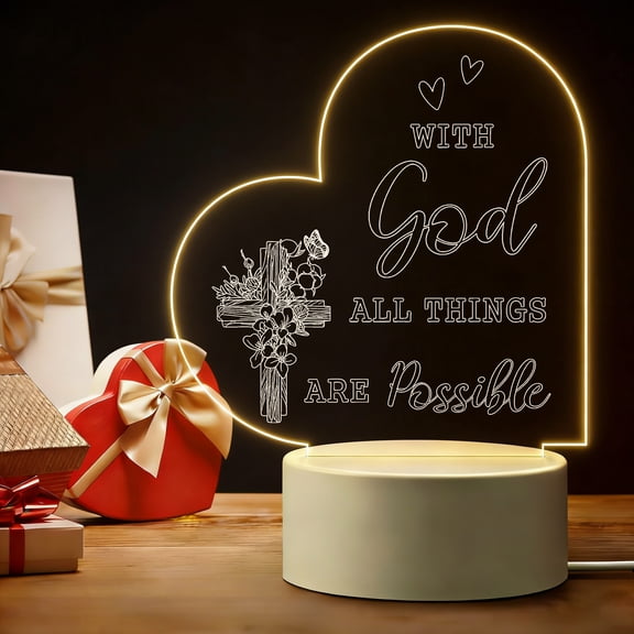 Christian Gifts for Women Inspirational Bible Verse Religious Gifts Night Light Clear Crystal Acrylic Heart Scripture Gifts for Friends Mom Valentines Birthday LED Light