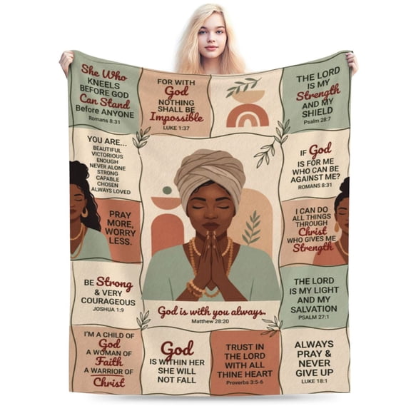 Christian Gifts for Women, Inspirational Bible Verse Throw Blanket for Black Women, African American Spiritual Religious Birthday Gifts for Woman, Soft Flannel Blanket 50x40