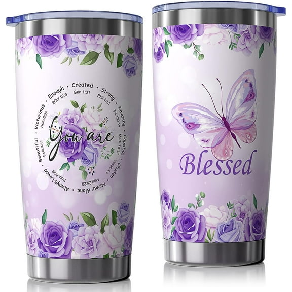 Christian Gifts for Women, Inspirational Gifts Purple Butterfly Gifts Religious Gifts for Women, Birthday Gifts for Women, Mom, Best Friend,Aunt, Sister- Christmas Gifts For Women Tumbler Gifts Idea