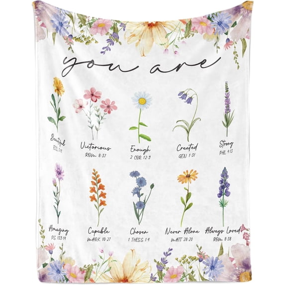 Christian Gifts for Women Inspirational Religious Birthday Gifts for Mom Sister Girls Friend, Soft Flannel Christian Floral Throw Blanket Baptism Confirmation Spiritual Present for Her(50"x60")