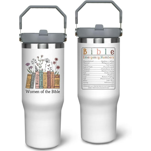 Christian Gifts for Women, Inspirational Religious Gifts, Bible 30 oz Christian Tumbler with Handle Stainless Steel Insulated Bible Faith Cups Mugs Water Bottle