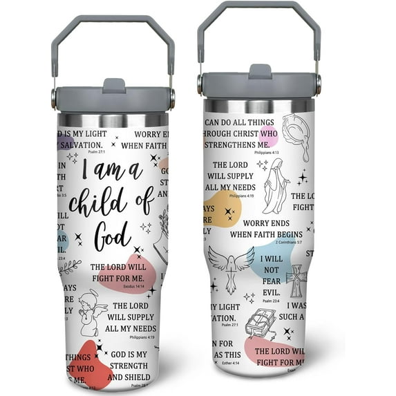 Christian Gifts for Women, Inspirational Religious Gifts, I Am a Child of God 30 oz Christian Tumbler with Handle Stainless Steel Insulated Bible Faith Cups Mugs Water Bottle