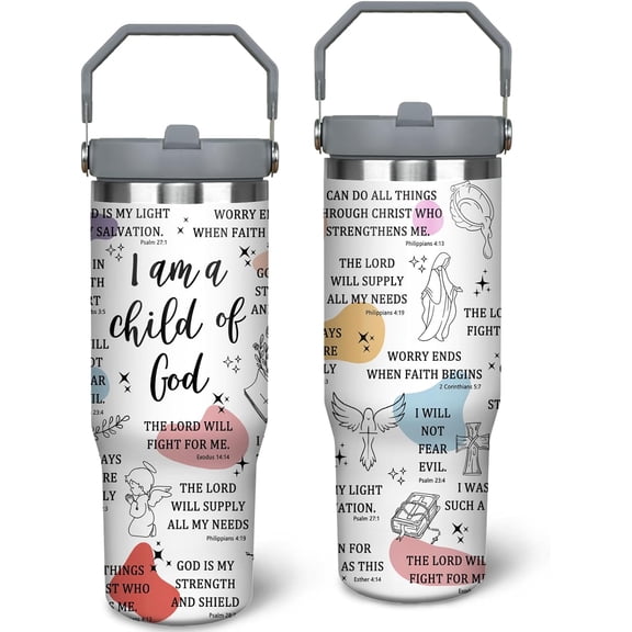 Christian Gifts for Women, Inspirational Religious Gifts, I Am a Child of God 30 oz Christian Tumbler with Handle Stainless Steel Insulated Bible Faith Cups Mugs Water Bottle