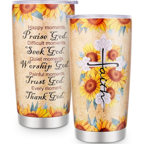 Christian Gifts for Women Men 20oz Inspirational Sunflower Tumbler, Birthday Christmas Mothers Day Gifts for Mom Wife Sister Friend Catholic Religious Spiritual Get Well Soon Gift
