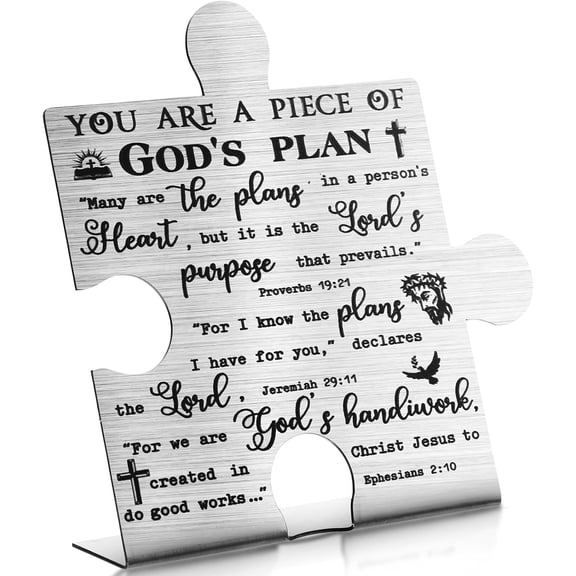 Christian Gifts for Women Men Bible Desk Decor Table Art Inspiration Religious Gifts Christian Decorative Plaque Sign Piece of Gods Plan Metal Puzzle for Christmas Birthday Office Home Decor