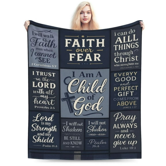 Christian Gifts for Women Men, I Am a Child of God Blanket, Soft Flannel Throw Blanket with Bible Verses, Inspirational Religious Birthday Gifts, Catholic Baptismal Gifts 60x50