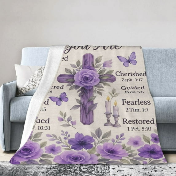 Christian Gifts for Women Purple Inspirational Religious Blanket Catholic Baptism Gifts for Faith Girl Mom Friend Sister Grandma Christian Prayer Throw Blankets Birthday Present 50x40