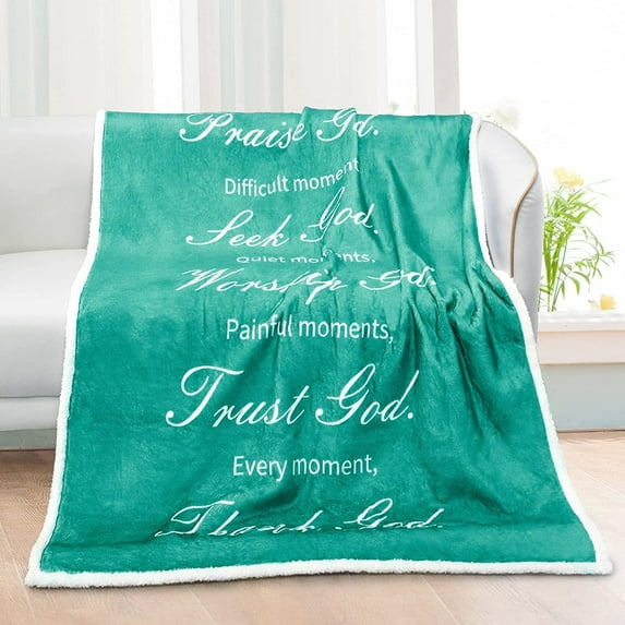 Christian Gifts for Women Sherpa Throw Blanket, Religious Get Well Soon Gifts for Women & Men with Inspirational Healing Thoughts & Warm Hugs, 50x60 Inches Green