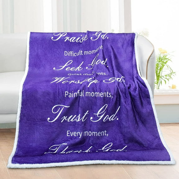 Christian Gifts for Women Sherpa Throw Blanket, Religious Get Well Soon Gifts for Women & Men with Inspirational Healing Thoughts & Warm Hugs, 50x60 Inches Purple