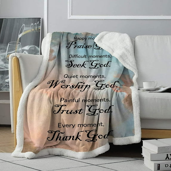 Christian Gifts for Women Sherpa Throw Blanket, Religious Get Well Soon Gifts for Women & Men with Inspirational Healing Thoughts & Warm Hugs, 50x60 Inches