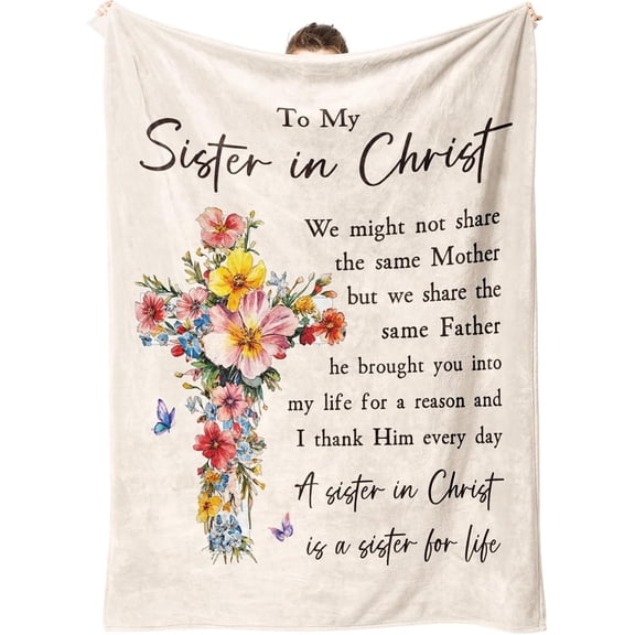 Christian Gifts for Women, Sister in Christ Floral Cross Blanket | Sister in Christ Gifts for Women, Christmas Birthday Gifts for Women Christian, Religious Soft Throw Blankets