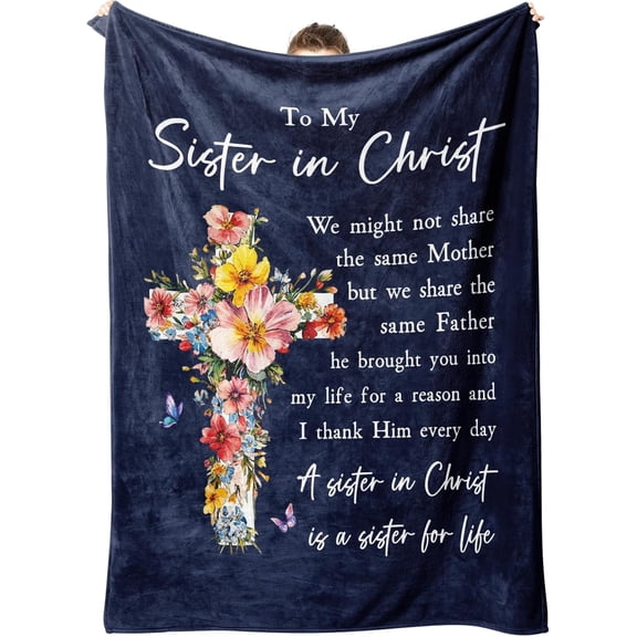 Christian Gifts for Women, Sister in Christ Floral Cross Blanket | Sister in Christ Gifts for Women, Christmas Birthday Gifts for Women Christian, Religious Throw Blankets