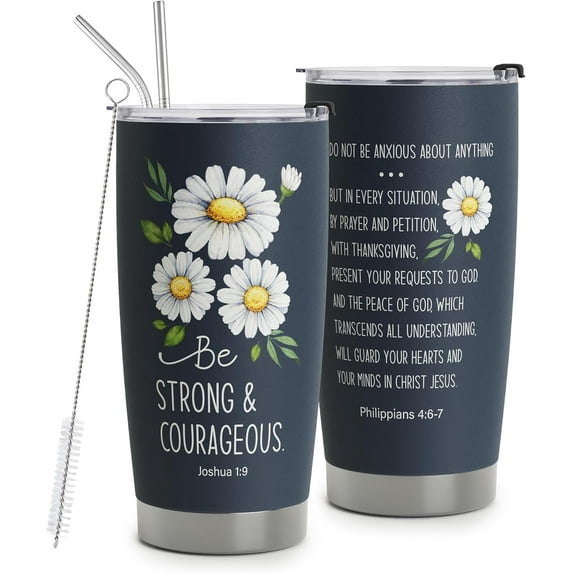 Christian Gifts For Women, Be Strong and Courageous Bible Joshua 1:9, Philippians 4:6-7, Christian Faith Jesus God Bible Verse Religious Gifts Stainless Steel Tumbler 20oz